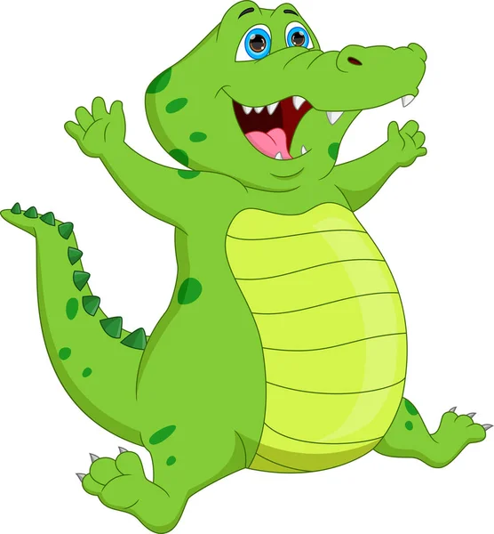 Schattig Krokodil Cartoon Zwaaien Witte Achtergrond — Stockvector