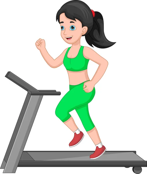 Young Girl Running Treadmill — Stock Vector