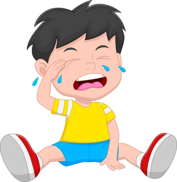 在白色背景下哭泣的卡通小男孩 — 图库矢量图片