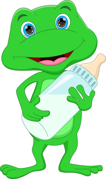 卡通可爱青蛙加奶瓶 — 图库矢量图片