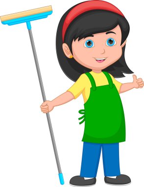 Çizgi filmlerde elinde paspas tutan tatlı kız.