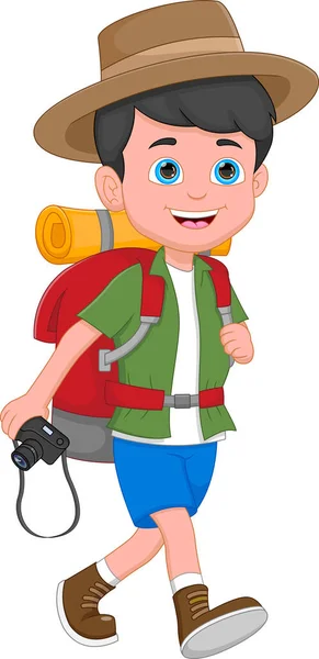 Chłopiec Backpacker Podróżnik Plecakiem — Wektor stockowy