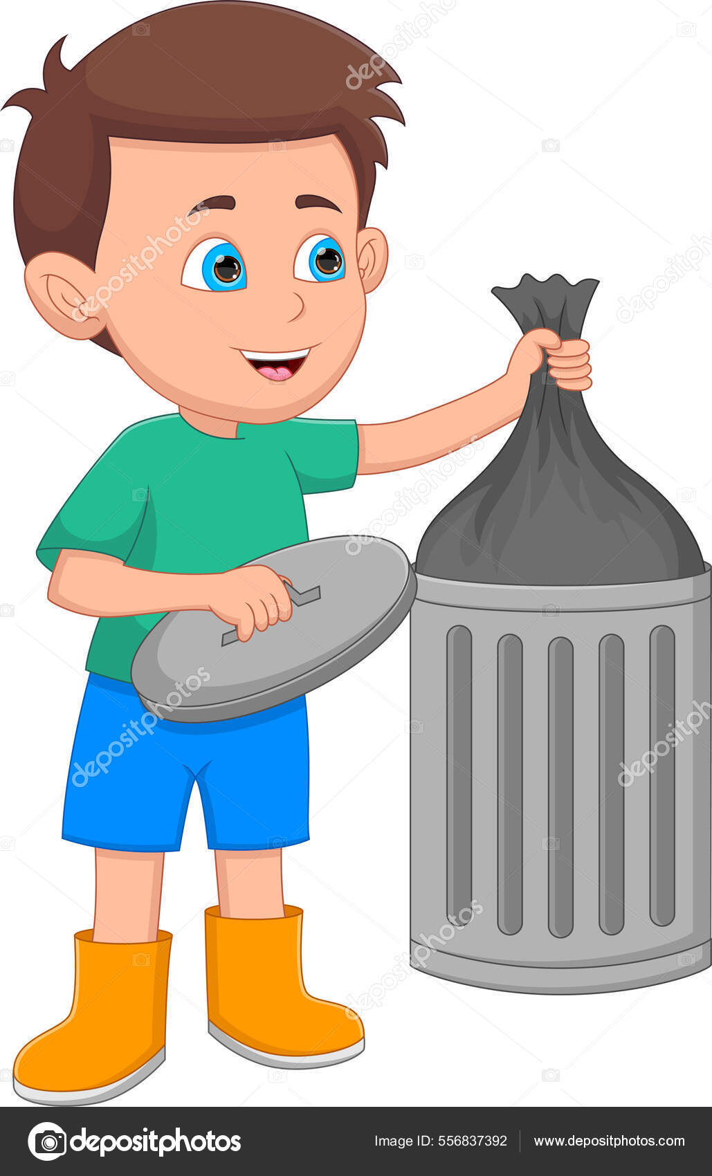 Boy Taking Out Trash White Background Stock Vector Image by ©lawangdesign 556837392