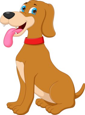 Beyaz arka planda izole edilmiş şirin köpek çizgi filmi.