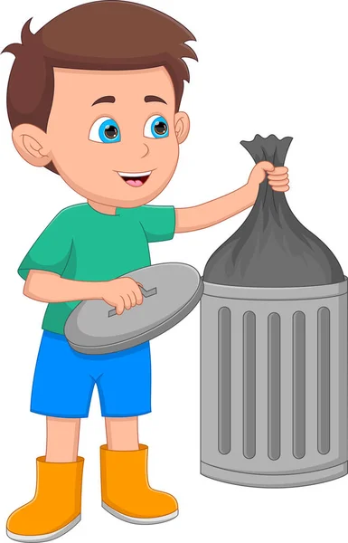 Boy Taking Out Trash White Background — Stock Vector