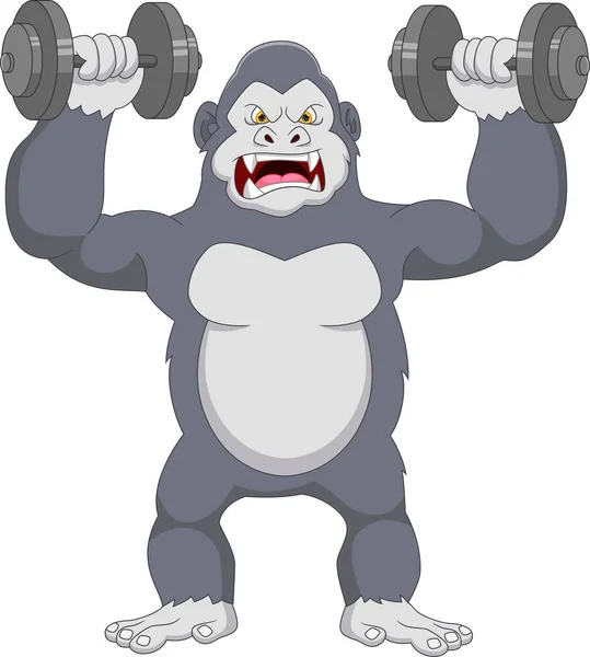 Gorila Muscular Con Mancuernas Dibujos Animados — Archivo Imágenes Vectoriales