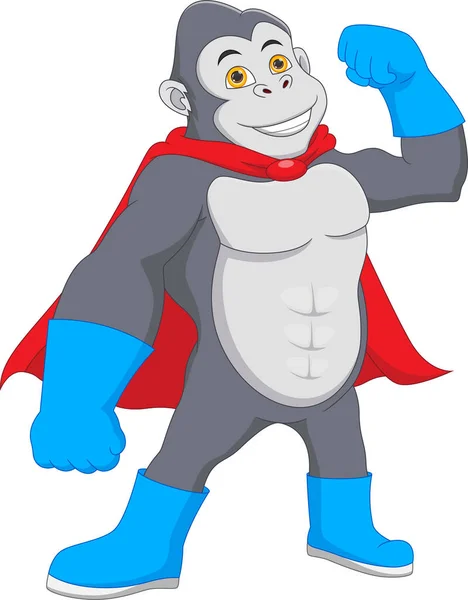 Dibujos Animados Lindo Superhéroe Gorila Sobre Fondo Blanco — Vector de stock