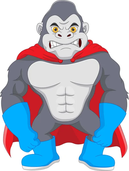 Beyaz Arka Planda Sevimli Süper Kahraman Goril — Stok Vektör