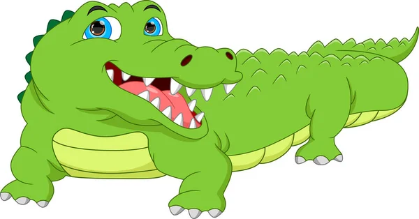 Schattig Krokodil Cartoon Witte Achtergrond — Stockvector