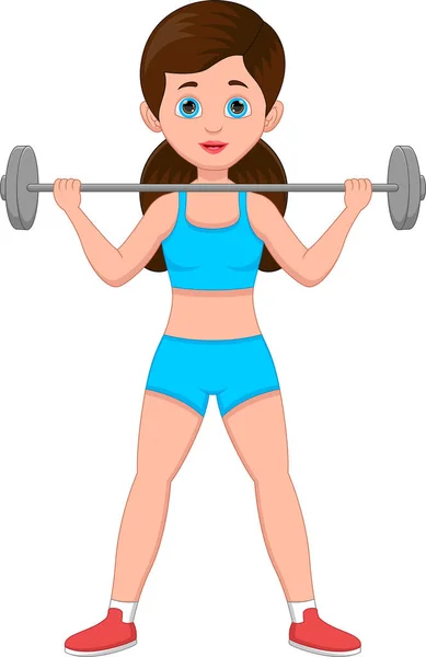 Girl Exercising Barbell White Background — Stock Vector