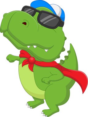 Beyaz arka planda sevimli süper kahraman dinozor karikatürü