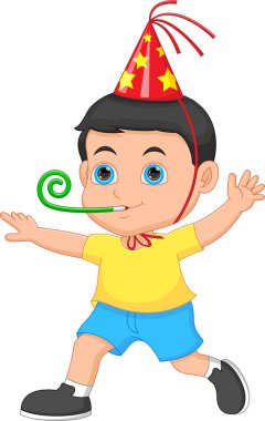 Parti şapkası takan küçük mutlu çocuk.