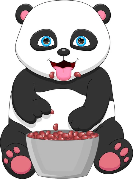 可爱的熊猫在白色背景下吃豆子 — 图库矢量图片