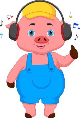 çizgi film sevimli domuz müzik dinliyor.