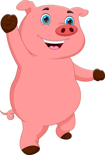 Cartoon Cute Pig Waving White Background — Stock Vector