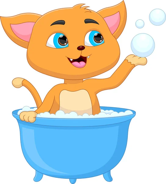 Γελοιογραφία Γάτα Μπάνιο Στην Μπανιέρα — Διανυσματικό Αρχείο