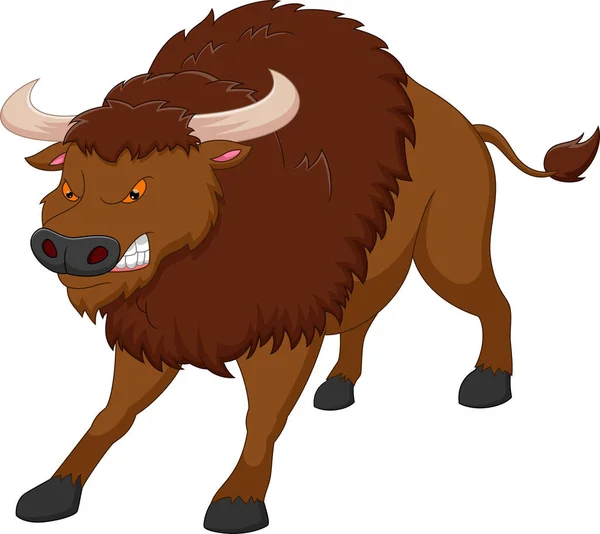Angry Bison Cartoon White Background — Vector de stock