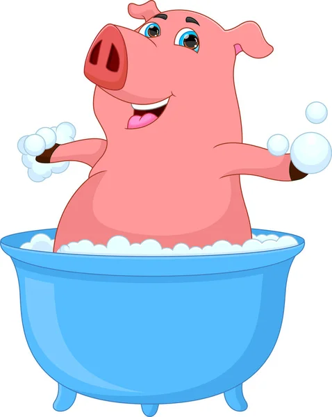 卡通小猪在浴缸里洗澡 — 图库矢量图片