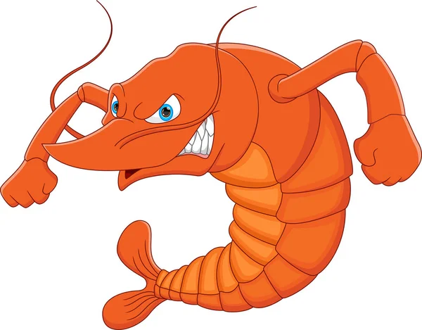 Angry Shrimp Cartoon White Background — Vetor de Stock