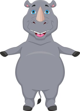 cute baby rhino cartoon on white background