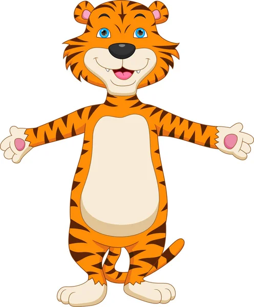 Cute Baby Tiger Waving Cartoon — Stock Vector