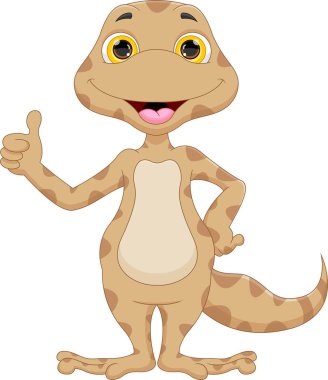 Beyaz arka planda sevimli kertenkele çizgi film başparmağı