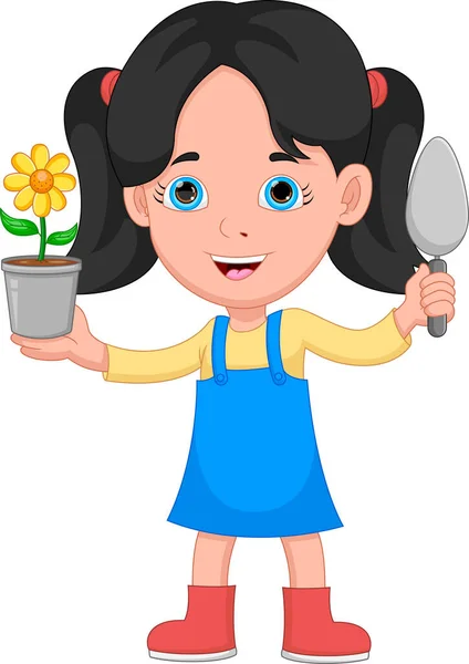 Linda Chica Con Planta Flores Sobre Fondo Blanco — Vector de stock