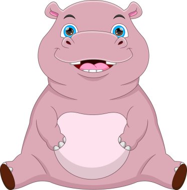 beyaz arkaplanda sevimli bebek su aygırı çizgi filmi