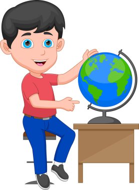 Küreyle çalışan sevimli çocuk.