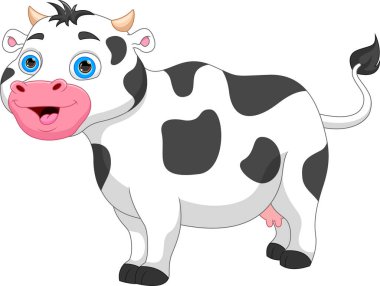 Beyaz arka planda şirin inek karikatürü