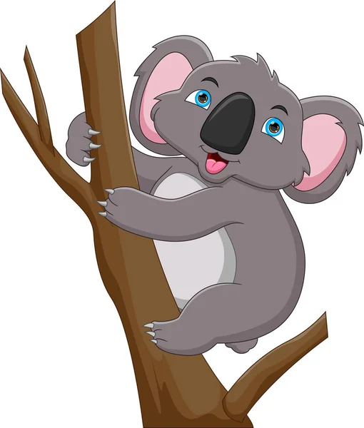 Dibujos Animados Lindo Koala Árbol Sobre Fondo Blanco — Vector de stock