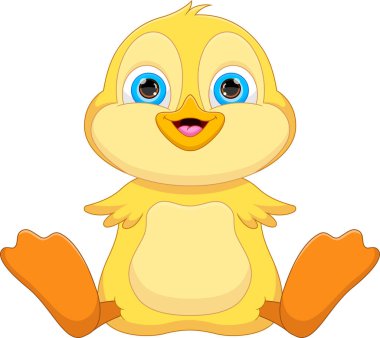 Beyaz arka planda şirin bebek ördek çizgi filmi