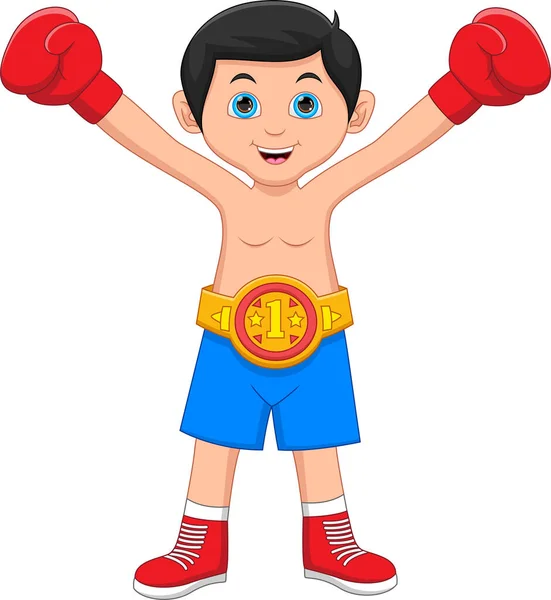 Garçon Boxe Champion Dessin Animé Sur Fond Blanc — Image vectorielle