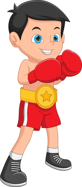 Cute Boy Boxing Cartoon White Background — Stock Vector