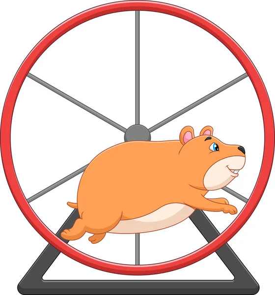 Cartoon Cute Hamster Running Rolling Wheel — Stock Vector