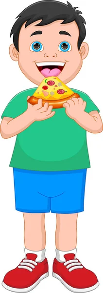 Garçon Manger Pizza Sur Fond Blanc — Image vectorielle