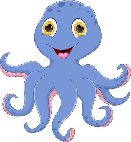 Cartoon Cute Octopus White Background — Stock Vector