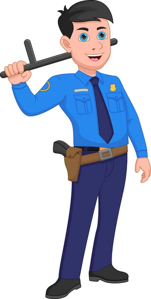 Feliz Policía Oficial Dibujos Animados Sobre Fondo Blanco — Vector de stock