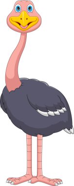 Beyaz arkaplanda sevimli devekuşu çizgi filmi