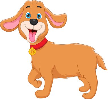 Beyaz arka planda izole edilmiş şirin köpek çizgi filmi.