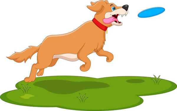 Kreskówkowy Pies Bawiący Się Latającym Dyskiem — Wektor stockowy
