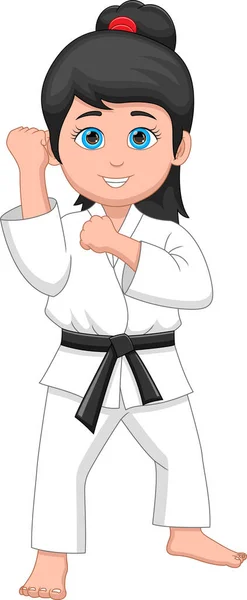 Beyaz Arka Planda Genç Karateci Kız Çizgi Filmi — Stok Vektör