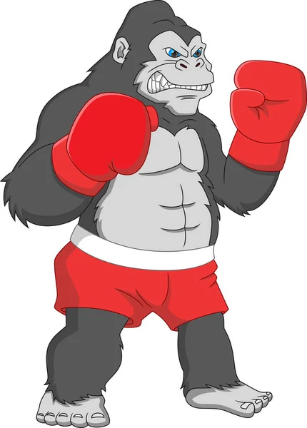 白色背景的可爱大猩猩拳击卡通片 — 图库矢量图片