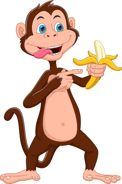 Dessin Animé Singe Mignon Tenant Banane — Image vectorielle