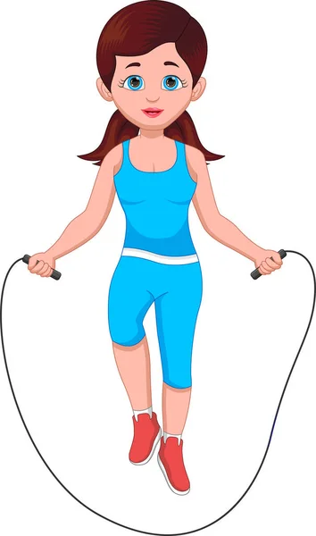 Cute Girl Playing Jump Rope — Stock Vector