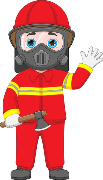 Young Firefighter Wearing Mask Holding Axe — Stock Vector