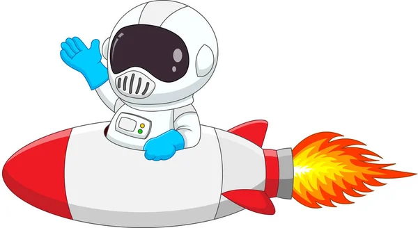 Cartoon Cute Astronaut Riding Rocket — Stock Vector