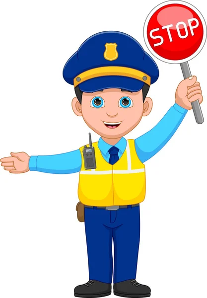 Young Police Officer Holding Stop Sign — ストックベクタ