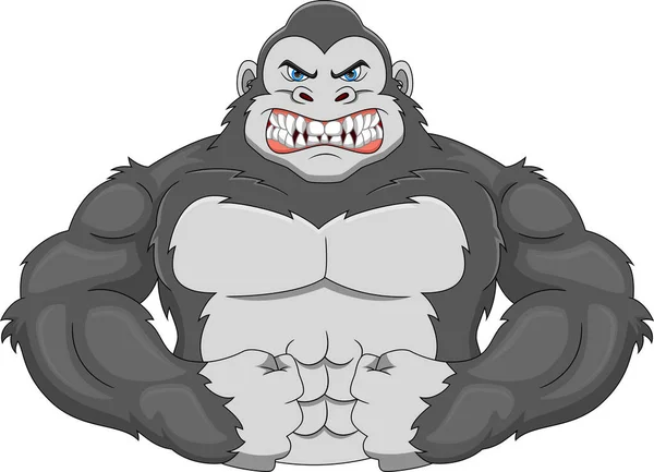 Cute Muscle Gorilla Cartoon — ストックベクタ