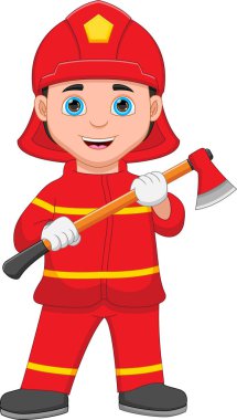 Genç itfaiyeci elinde baltayla